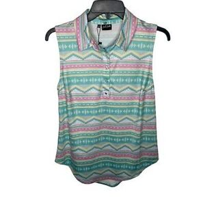 Bad Birdie Women's Patterned Top - Green and Pink XL NEW
